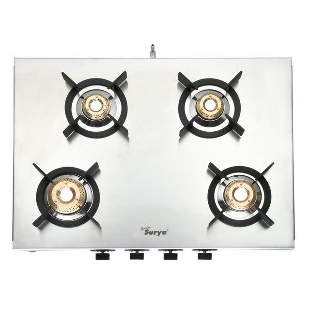 GOLDEN SURYA Heavy Duty High Efficiency Brass 4 Burner Manual Ignition Gas Stove