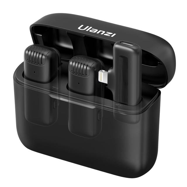 ULANZI J12 Wireless Lavalier Omnidirectional Microphone for iPhone iPad, 2-in-1 Plug-Play Mic with Charging Case for Phone