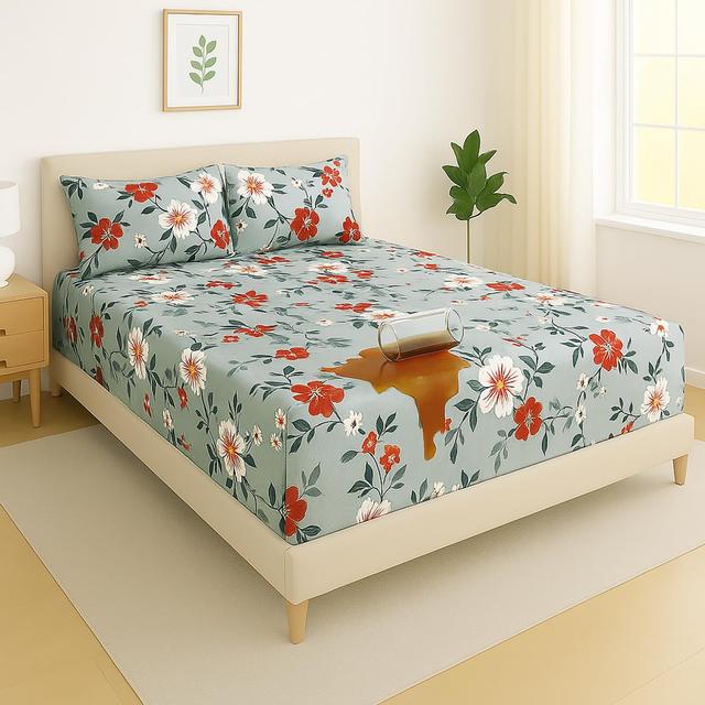 BSB HOME Waterproof Fitted Bedsheet for King Size Mattress 78x72+10 inches with 2 Pillow Covers
