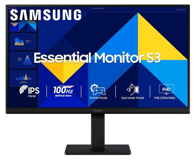 Samsung 27" (68.6 cm) S3 Flat Monitor|Super Slim Borderless Design|IPS Panel|FHD 1920 x 1080|100 Hz|5 ms|Ports-HDMI,VGA|Game Mode||Eye Saver Mode