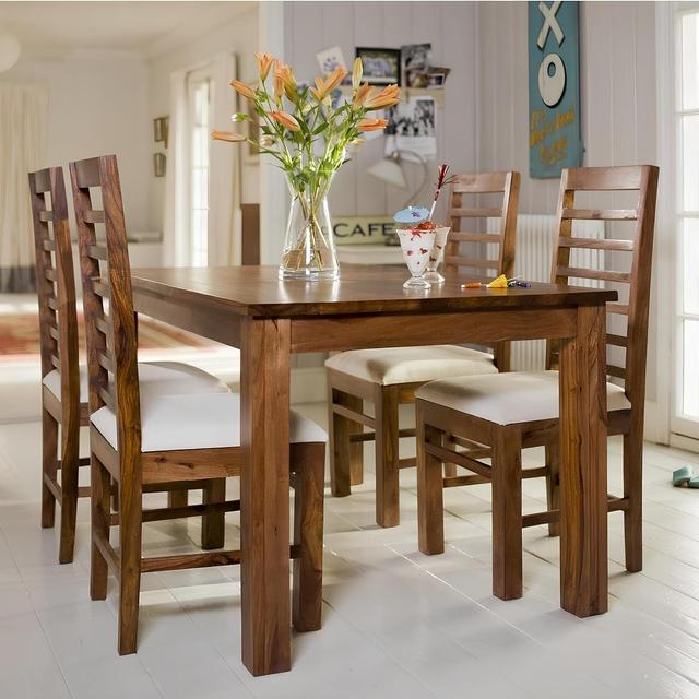 SONA ART & CRAFTS Modern Furniture Solid Sheesham Wood Dining Table 4 Seater Dining Table Set with 4 Cushion Chairs Dinner Table Set for Dinning Room Home Hotel and Office